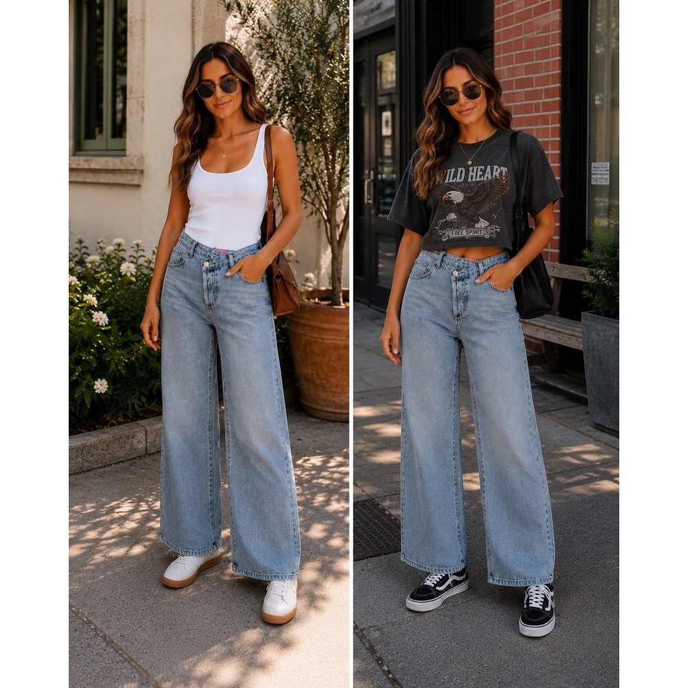Edikted Jeans Criss Cross Asymmetrical Waist Light Wash Denim Streetwear Size M